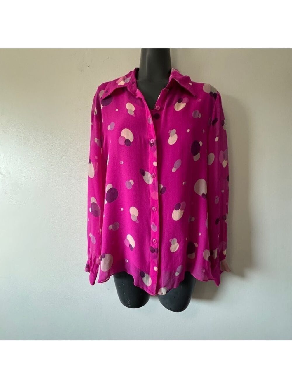 New York City Design Co Vibrant Polka Dot Button Down Shirt Silk Medium